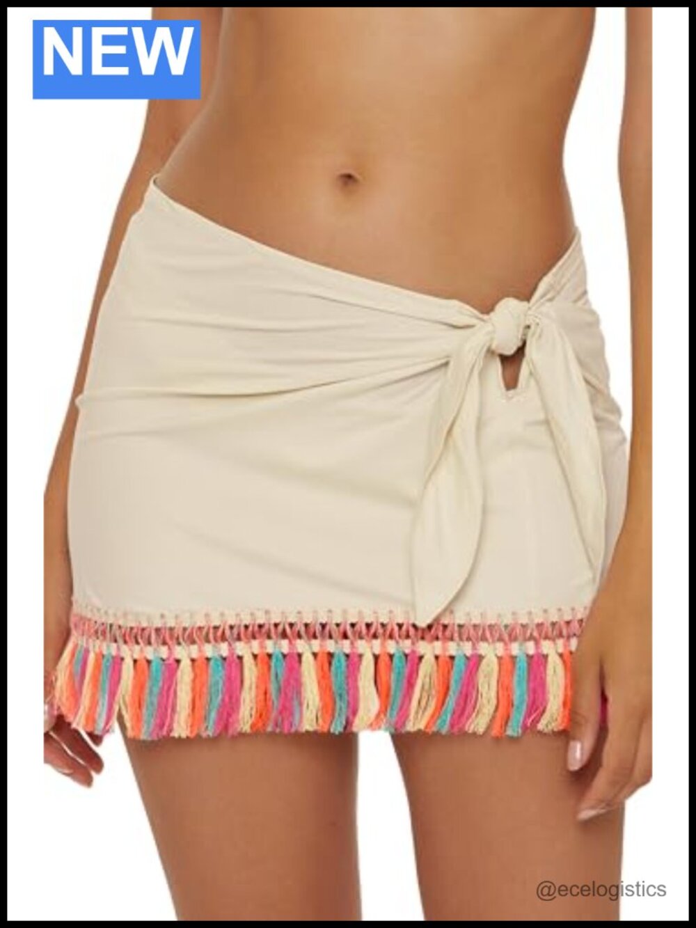 Fringe Sarong Multi-Way Swim Cover-Up Wrap Skirt Nylon Spandex Beach Resort
